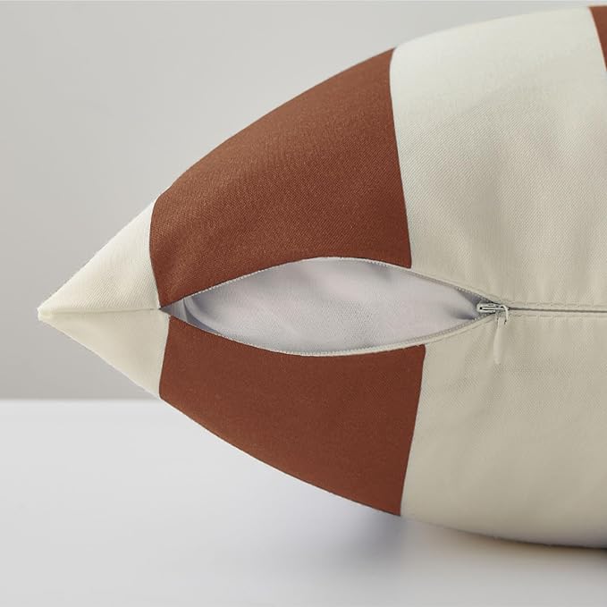 Allorry Outdoor Pillow Covers 18x18 Rust Striped Outdoor Decor JB007J18 | Striped Pillow Covers|for Spring Summer Outdoor Waterproof Garden Patio Furniture Sofa Bed Home Decor