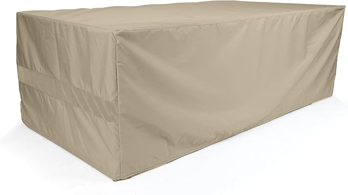 Covermates Elite Outdoor Rectangular Dining Table Cover – All-Weather Water-Resistant Polyester, Mesh Ventilation, Drawcord & Buckle Straps for Patio Furniture, Full Table 60W x 36D x 25H, Khaki