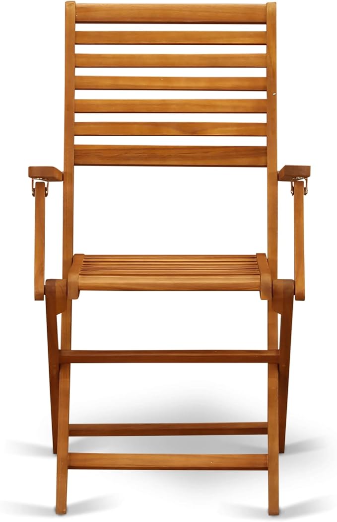 East West Furniture AEBS7CANA 7 Piece Patio Bistro Dining Furniture Set Consist of a Rectangle Outdoor Acacia Wood Table and 6 Folding Arm Chairs, 36x60 Inch, Natural Oil