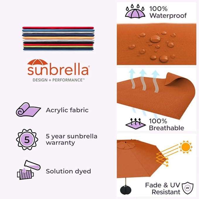 Midtown Umbrellas Push & Pop 8 Ft Patio Umbrellas with Push & Pop Mechanism, Fiberglass Ribs & Sunbrella Fabric – Outdoor Umbrella for Deck, Pool, Cafés and Hotels – Terracotta Canopy, Black Pole