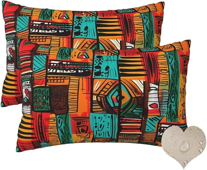 Outdoor Pillows Waterproof Set of 2 Outdoor Pillow Covers 16x24 Inch, Vintage Throw Pillows Ethnic Pillow Covers, Garden Decorative Pillows Outdoor Pillows for Patio Furniture Car Home Decor -hs144