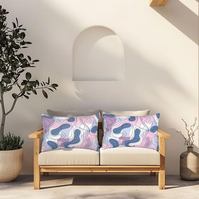 Outdoor Pillows Waterproof Set of 2 Outdoor Pillow Covers 16x24 Inch, Abstract Throw Pillows Geometric Pillow Covers, Garden Decorative Pillows Outdoor Pillows for Patio Furniture Car Home Decor-hs312