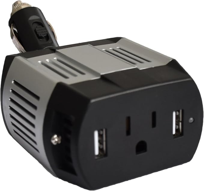 Modified Sine Wave Power Inverter 100W Rated with 300W Surge Power with Dual USB Output and Adjustable Cigarette Lighter Plug (Silver)