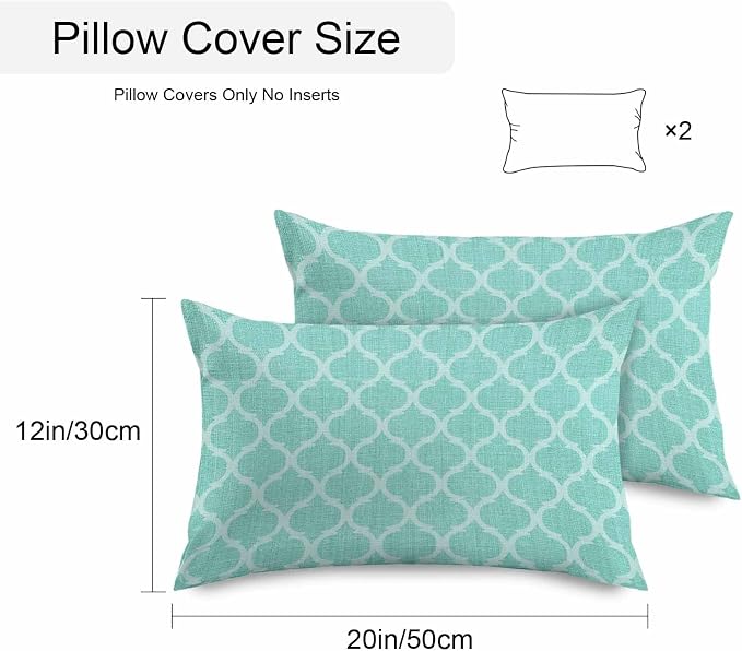 Turquoise Moroccan Outdoor Pillow Covers 20x12 Inch Lumbar Pillow Covers Set of 2 Waterproof Decorative Throw Pillow Cases Morocco Boho Ethnic Abstract Geometric Cushion Covers for Patio Furniture