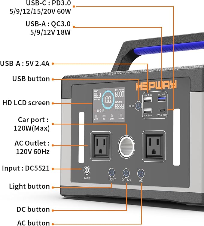 Portable Power Station 700W, 577Wh Battery Solar Generator, Power Bank 110V Surge 1000W Pure Sine Wave 2 AC Outlets with PD 60W USB-C Fast Charging for CPAP Camping, Hurricane Emergency, RVs