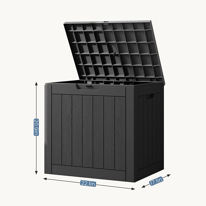 DUMOS 31 Gallon Deck Box, Lockable Outside Storage Box for Outdoor Use, Outside Waterproof Resin Package Delivery Box for Backyard Patio Garden, Striped Black