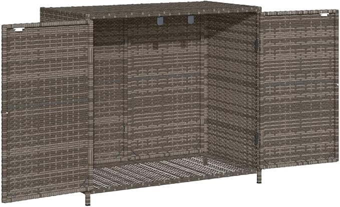 Outdoor Storage Cabinet Gray 32.7x17.7x29.9 Inches PE Rattan & Steel Deck Box for Pool Toys, Gardening Tools, Patio Furniture Covers Accessories