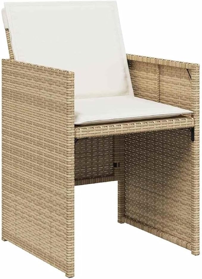 Afuera Living 10 Piece Patio Dining Set, Poly Rattan, Beige/Black Cushions, Matte Finish, Rectangular Table with Glass Top, Powder-Coated Steel Frame, Modern Outdoor Furniture for Garden or Terrace