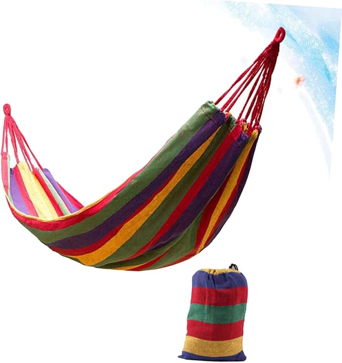 Milisten Double Thickened Canvas Hammock Outdoor Swing Chair for Camping Durable Red with Binding Ropes and Carry Bag Relaxing and Travel