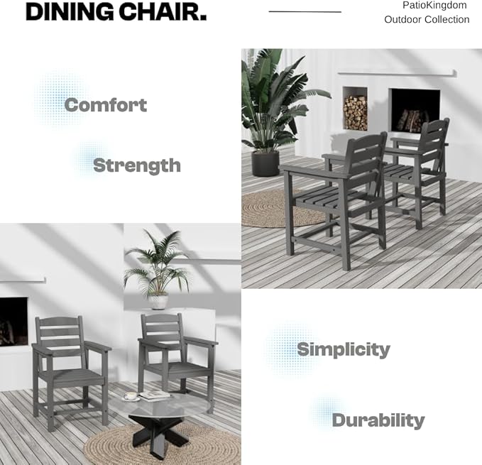 Outdoor HDPE Dining Set 5 Pieces, Patio Table with Umbrella Hole and 4 Chairs, All Weather Patio Furniture for Lawn, Garden, Backyard, Deck, Poolside, Heavy Duty Outdoor Dining Table and Chairs, Grey