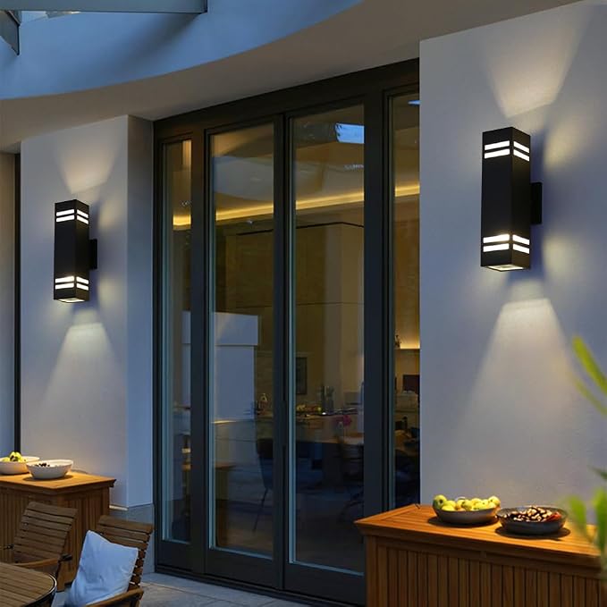15" Black Modern Outdoor Wall Light with 3-Sided Frosted Glasses | E26 Base,UL listed,Aluminum Up and Down Lights Outdoor Exterior Wall Light Fixture Porch Light for House Garage Patio Garden
