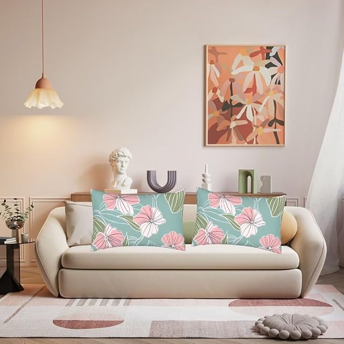 Throw Pillow Covers 24 x 35 Inch Pillow Covers Set of 2 Couch Pillows for Living Room, Blue Throw Pillows, Soft Accent Pillows Rectangular Decorative Pillows for Bed Sofa Farmhouse Decor, Pink J119