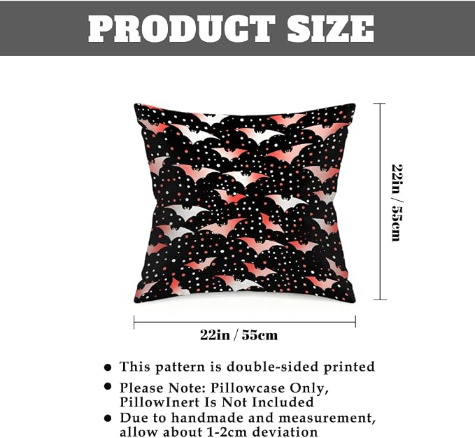 22x22 Inch Outdoor Pillow Covers Set of 2 Waterproof Throw Pillow Covers Decorative Couch Cushion Covers Polka Dot Bat Square Pillowcases Protectors for Patio Garden Sofa
