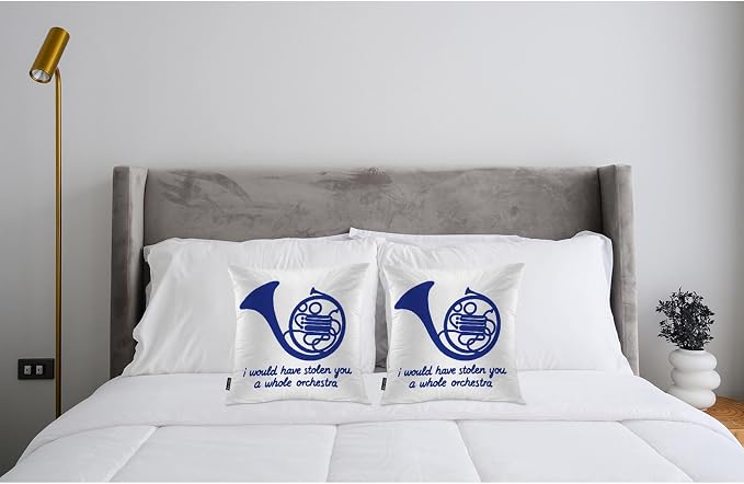 Swono Couch Pillow Cover Set of 2 Horn, Blue French Horn Throw Pillowcase Cushion Cover 18 X 18 Inch Pillows Covers Decor for Sofa Bedroom Car Living Room, I Would Have Stolen You A Whole Orchestra