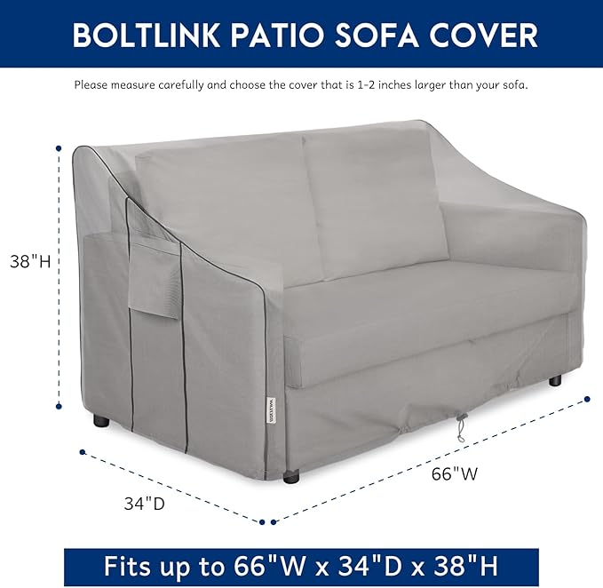 Outdoor Patio Furniture Covers Waterproof ,Durable 3-Seater Sofa Cover Fits up to 66W x 34D x 38H inches
