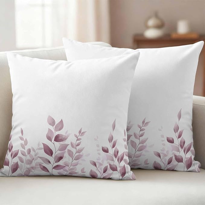 Pink Eucalyptus Outdoor Waterproof Throw Pillow Covers 18x18 Set of 2, Leaf Plants Watercolor Plant White Decorative Pillowcases Cushion Pillowcase for Couch Sofa Patio Outside Pillow Protector