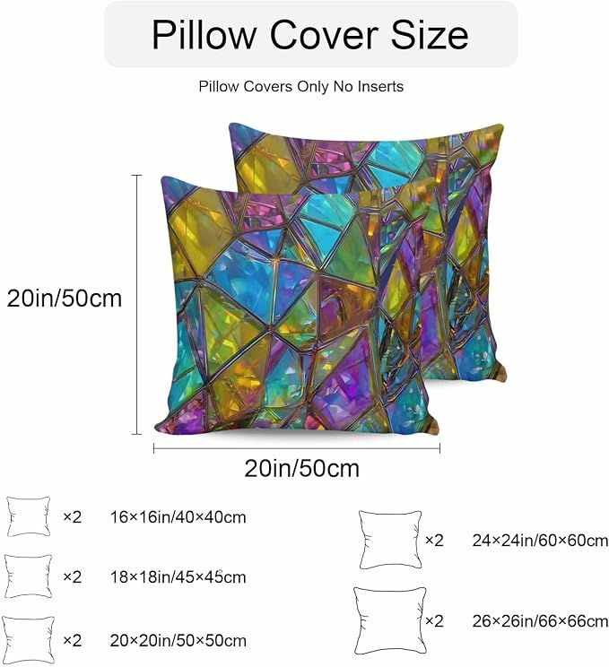 Abstract Geometric Outdoor Waterproof Pillow Covers Set of 2, Rainbow Gradient Crystal Color Blocks Modern Pillowcase Decorative Throw Cushion Cases for Patio Garden Couch 26 x 26 Inches
