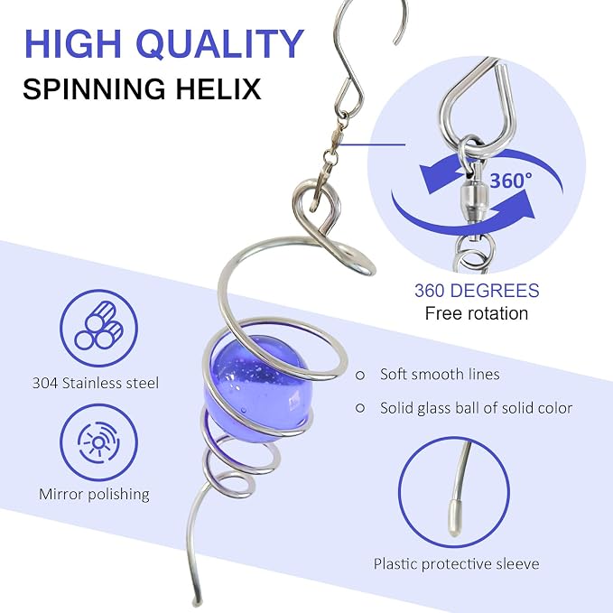 Wind Spinner Tail with Purple Glass Orb,Wind Spinners Stabilizer Gazing Ball Spiral Tail,Hanging Rotating Wind Spinner Spiral,Indoor Outdoor Visual Illusion Garden Decoration-13in