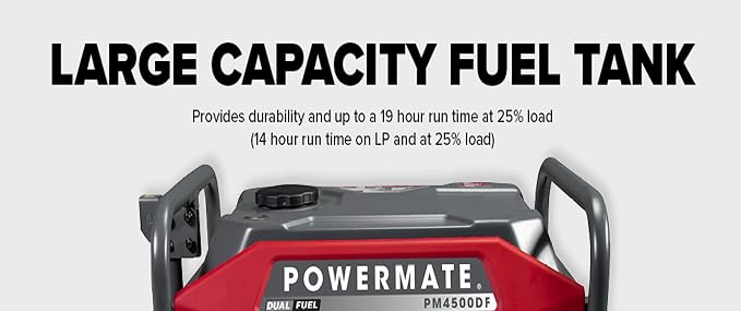 Powermate PM4500 4,500-Watt Dual-Fuel Compatible Portable Generator - Gas and Propane - COsense Technology - Reliable Power Solution for Home, Camping, and Emergency Backup - 49 State/CSA - Red/Black