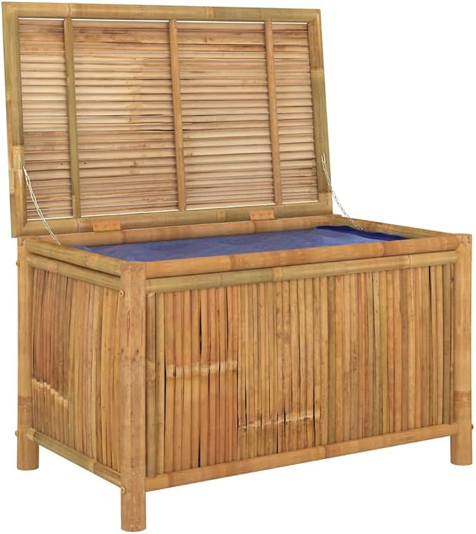 Garden Storage Box Natural Bamboo Outdoor Deck Box for Patio Cushions Garden Tools and Toys Large Rectangular Deck Storage Bin with Zippered Liner Brown 35.4 x 35.4 x 21.7 in