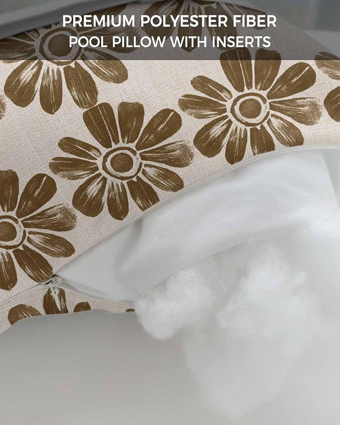 Pack of 2 Outdoor Lumbar Cushions with Inserts, Retro Brown Flower Linen Background Waterproof Fluffy Fade Body Pillows, Patio Furniture Pillow for Home Balcony Garden Decor 11x16IN
