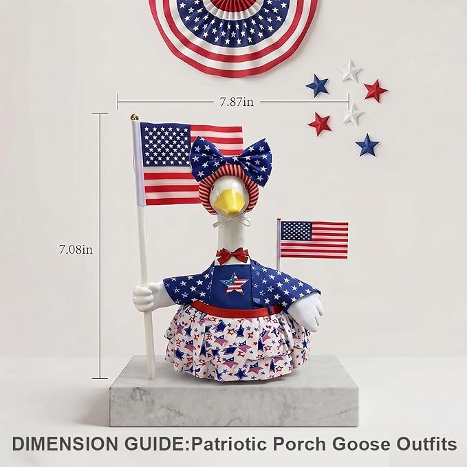 STONESTAR Patriotic 4th of July Porch Goose Outfits for 23" H Lawn Statue, Summer Goose Clothes Costume for Independence Day & Memorial Day Outdoor Garden Yard Patio Anniversary Decoration