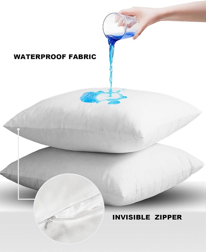 White Outdoor Pillow Covers 24 x 24 Inches, Modern Simple White Backdrop Waterproof Throw Pillow Cover Set of 2, Home Decorative Square Cushion Covers for Patio/Tent/Couch/Garden