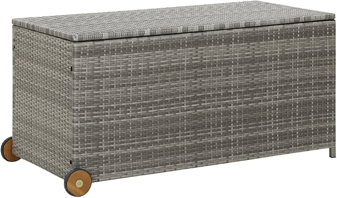 Patio Storage Box with Wheels Light Gray 47.2"x25.6"x24" PE Rattan Deck Box for Outdoor Furniture Cushions Toys Garden Pool Accessories