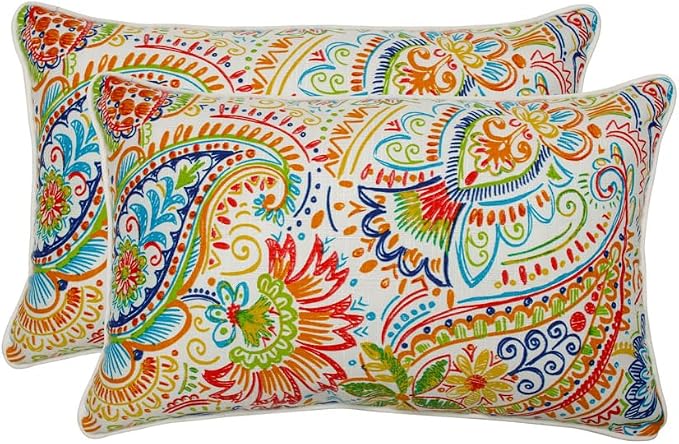 Pillow Perfect Paisley Indoor/Outdoor Accent Throw Pillow, Plush Fill, Weather, and Fade Resistant, Lumbar - 11.5" x 18.5" , Blue/Green Gilford, 2 Count