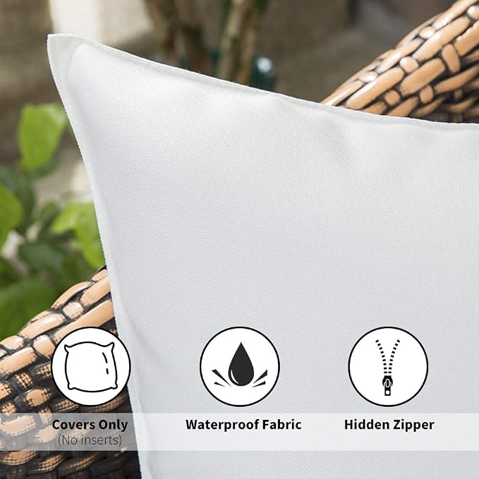 MIULEE Pack of 2 Decorative Outdoor Waterproof Pillow Covers White Bundle Set of 2 Pillow Inserts 12x20