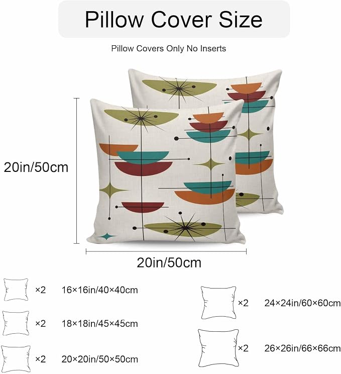 Vandarllin Outdoor Throw Pillows Covers 18x18 inch Set of 2 Waterproof Boho Mid Century Decorative Zippered Cushion Covers for Patio Furniture, Turquoise Orange Geometric Abstract Lumbar Pillowcases