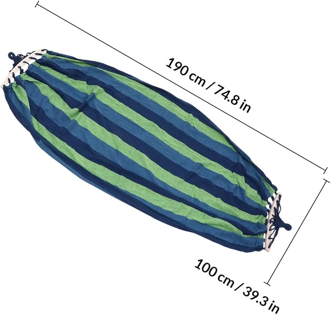 Outdoor Travel Striped Canvas Hammock Swing Bed, Extra Wide 190x100cm Portable Camping Hammock for Hiking and Backyard Relaxation