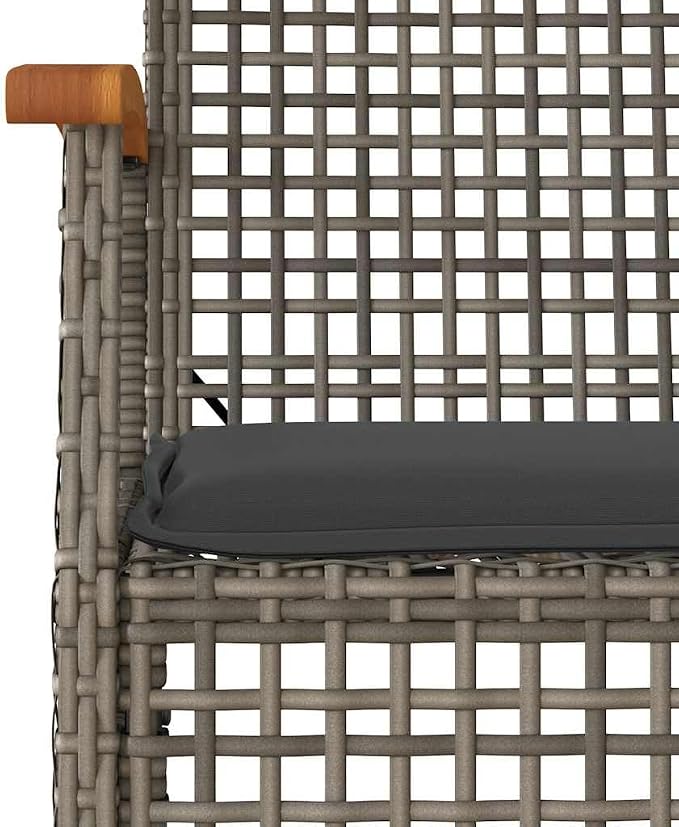 5 Piece Patio Dining Set, Outdoor PE Rattan Dining Table and 4 Chairs with Dark Gray Cushions, Solid Acacia Wood Tabletop and Umbrella Hole for Garden Backyard