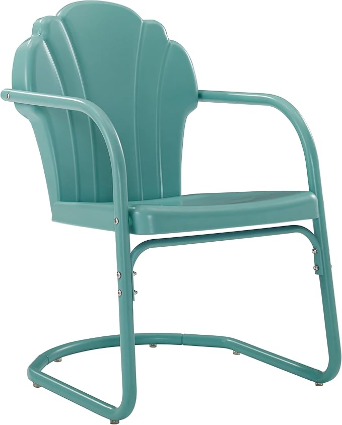 Crosley Furniture Tulip 5-Piece Outdoor Dining Set for 4, Retro Metal Round Patio Table and Chairs for Deck, Pastel Blue Satin