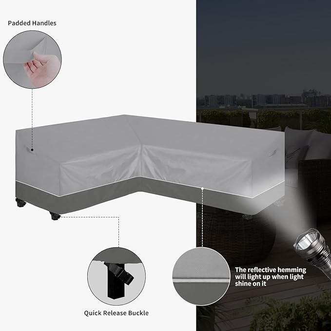 Easy-Going Outdoor L-Shaped Sectional Sofa Cover 83"X104" UV Resistant Patio Sectional Couch Cover Waterproof Lawn Patio Furniture Cover (Left Facing, Gray/Dark Gray)