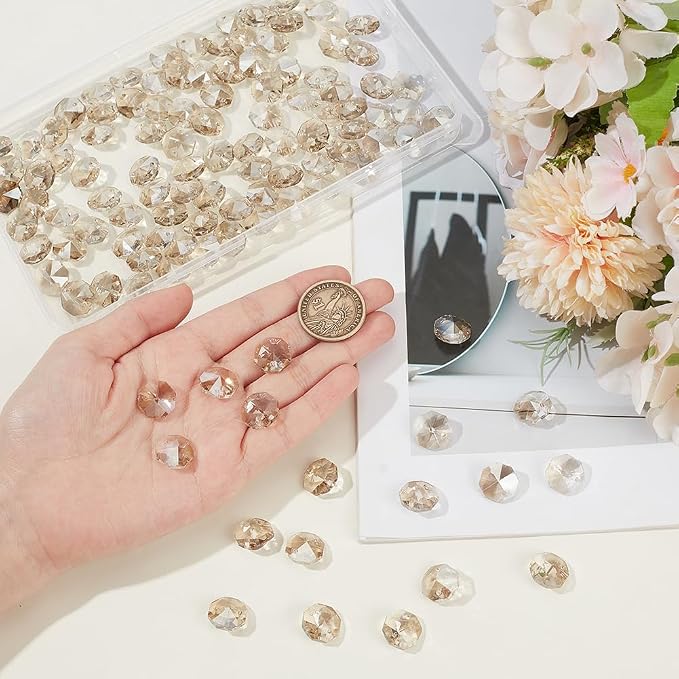 1 Box 120Pcs K9 Crystal Glass Beads 14mm Crystal Glass Octagon Beads 2 hole Chandelier Prisms Light Grey Hanging Pendants for DIY Crafts Curtains Lamps Wedding Decoration Suncatcher Ornaments