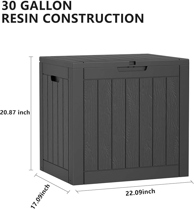 30-Gallon Outdoor Storage Box, Waterproof Deck Box for Patio Cushions, Garden Tools, Pool Accessories, Lockable Outside Storage Bin for Backyard & Deck (Black)