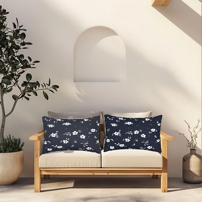 Outdoor Pillows Waterproof Set of 2 Outdoor Pillow Covers 16x24 Inch, Dark Throw Pillows Flower Pillow Covers, Summer Garden Decorative Pillows Outdoor Pillows for Patio Furniture Car Home Decor-hs156