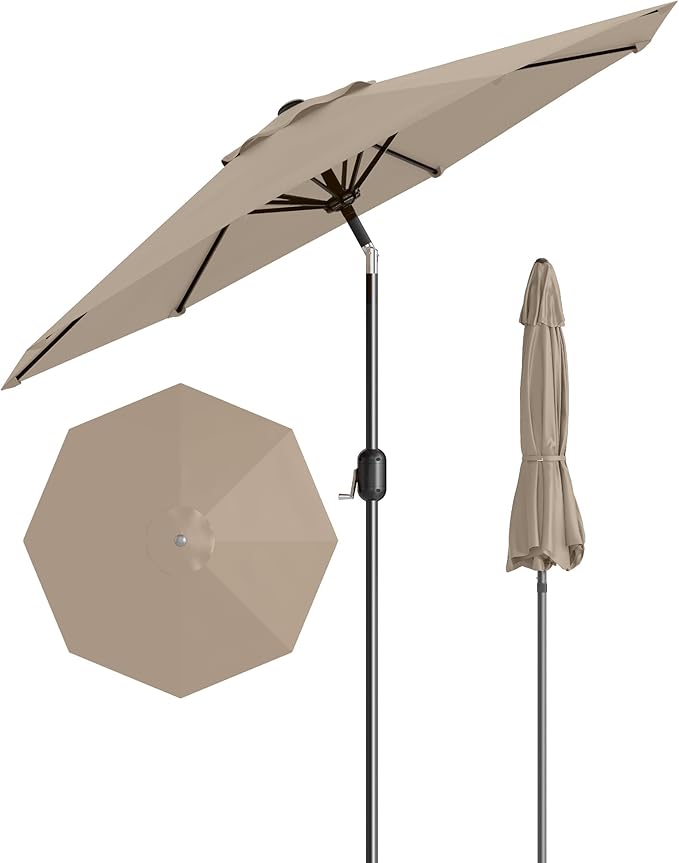 PeakPursuit 9FT Patio Umbrella Outdoor, Market Umbrella, Table Umbrella with Push Button Tilt and Crank, 8 Sturdy Ribs UV Protection Waterproof for Garden, Pool, Deck, Backyard