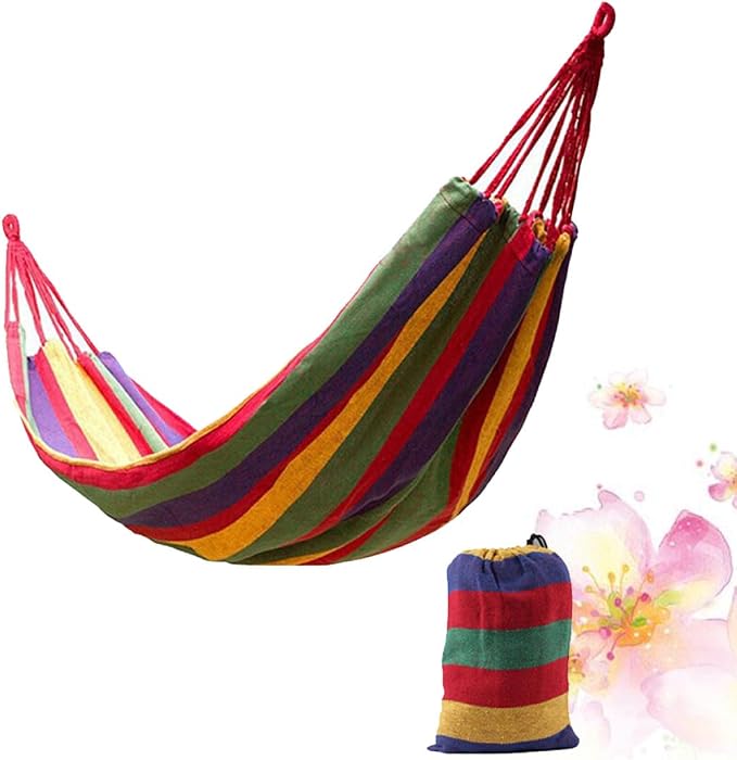 Double Thickened Canvas Swing Hammock with Two Binding Ropes and Carry Bag Lightweight Outdoor Camping Sleeping Bed for Two Red Fashion Canvas Hammock for Travel and Backyard