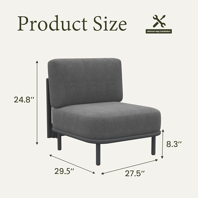 LayinSun 2 Pieces Patio Furniture Set, Modern Outdoor Modular Sectional Conversation Set L-Shaped Sofa with 7-inch Cushion for Garden Backyard Deck
