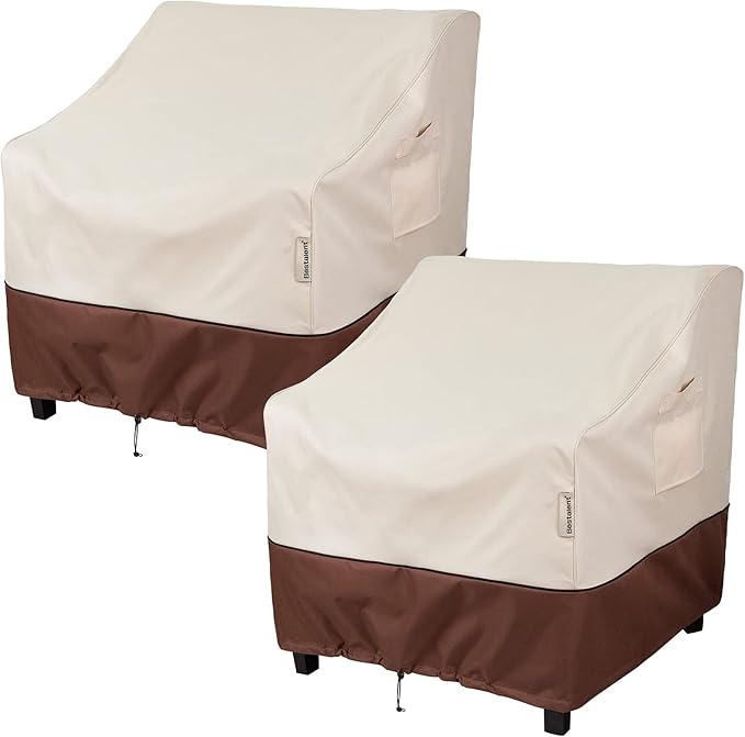 2Pack Waterproof Patio Chair Covers-600D Oxford Heavy Duty Outdoor Furniture Cover, UV & Wind Resistant Deep Seat Chair Protector for All Seasons (Beige/Brown, 31.5" W x 33.5" D x 36" H)
