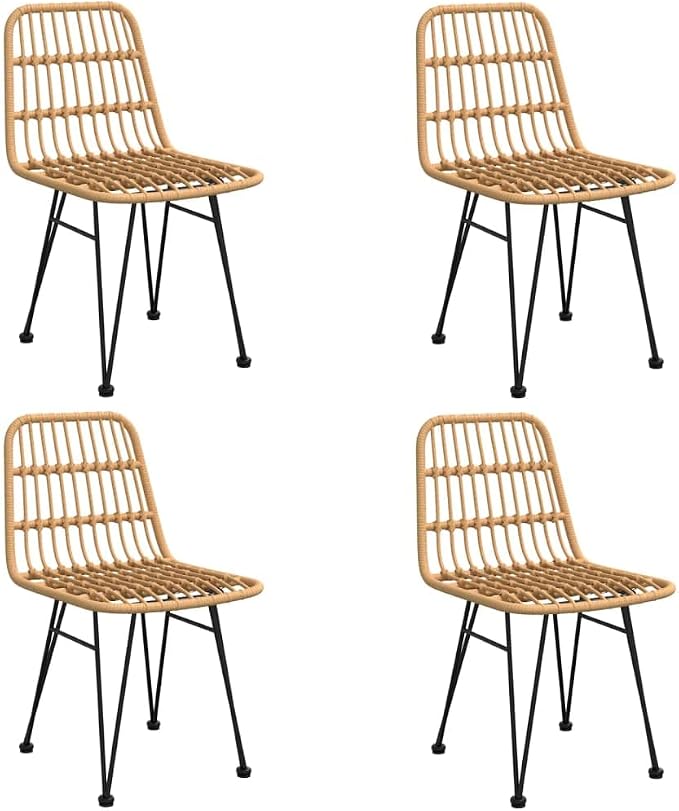 5 Piece Outdoor Patio Dining Set, Poly Rattan Bistro Furniture with Tempered Glass Table and 4 Chairs for Garden Backyard Poolside
