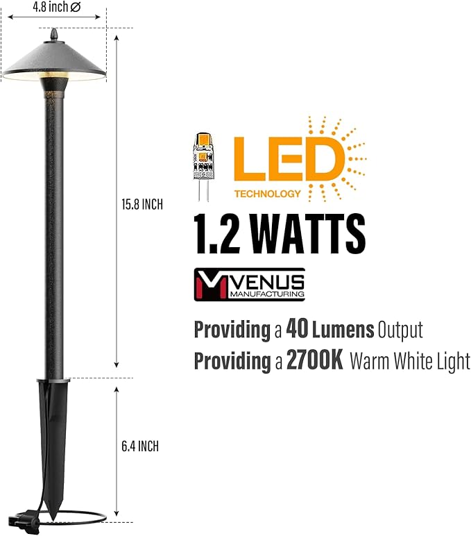 VENUS MANUFACTURING 24PK Low Voltage LED Pathway Lights 1.2W Outdoor Landscape Lighting 40 Lumen Landscape Path Lights 2700K for Lawn Patio Yard Walkway Driveway Pathway Garden