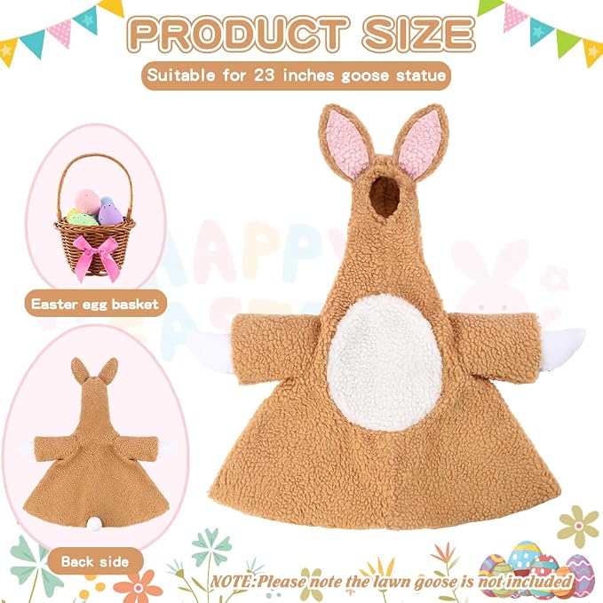 Easter Bunny Goose Outfit for 23" Porch Goose Holiday Brown Bunny Costume with Brown Basket Easter Party Outdoor Garden Patio Yard Lawn Art Decoration