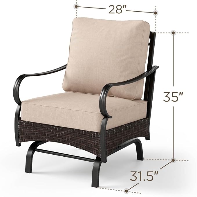 PHI VILLA Rocking Patio Sofa Chairs - 2 PCS Outdoor Rocking Armchairs, Patio Seating with High Back Deep Seat for Porch Deck Balcony