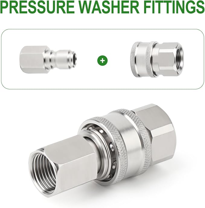 TAISHER 2PCS 304 Stainless Steel 3/8" Female NPT High Pressure Washer Quick Connect Coupler for Pressure Washing Gun Hose Accessories