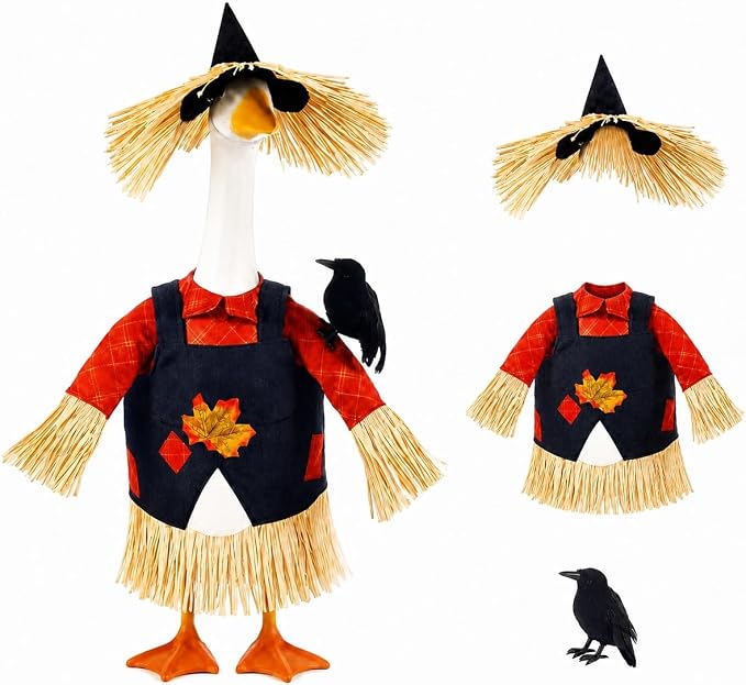 STONESTAR Scarecrow Porch Goose Outfits, Fall Thanksgiving Lawn Goose Statue Scarecrow Costume for 23" Lawn Geese, Autumn Halloween Goose Clothes for Outdoor Garden Patio Yard Decor