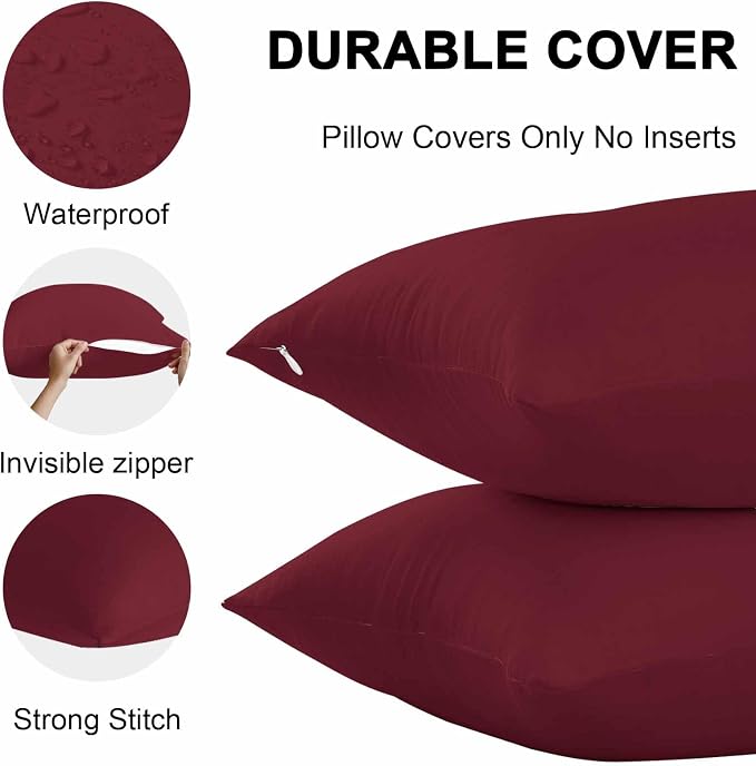 Outdoor Pillow Covers 16x16IN Pack of 2 Wine Red Dark Maroon Waterproof Throw Pillow Case Cushion Covers for Patio Garden Couch Sofa Burgundy Red Decorative Pillowcases