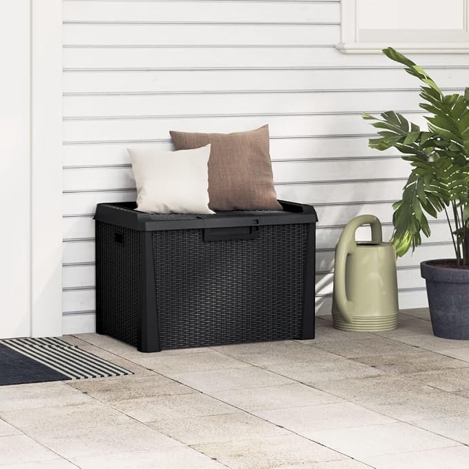Garden Storage Box, 33 Gallon Deck Box with Rattan Look Finish, Durable Outdoor Storage Bin for Patio Furniture Cushions, Garden Tools, Anthracite